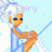 Pixelated character with white hair and blue eyes holds a wand, standing against light blue background with cloud shapes.