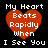 A 4-frame animated contact sheet showing a red heart with white text "My Heart Beats Rapidly When I See You" on black background, each frame displaying slightly different pixelation and alignment of the heart and text.