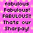 Pixelated pink background with light pink stars and repeated black text reading 'fabulous', 'Fabulous!', 'FABULOUS!!', 'Thats our', 'Sharpay!'
