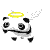 Pixelated angelic creature with yellow halo and white wings, displaying multiple facial expressions