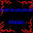 Blue text and red pixelated shapes on a black background with repeated 'hahahaha' phrases and 'FREAK.' words.