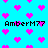 Cyan background with repeating pink pixelated hearts and four instances of "AmberM77" text in black pixelated font.