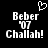 Black background with white pixelated text reading 'Beber '07 Challah!' and a pixelated heart symbol above the text.