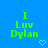 Green pixelated text "I Luv Dylan" on blue background with two light blue pixel hearts below the text.