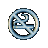 Animated contact sheet showing 10 frames of a blue circular icon with a crossed-out 'R' symbol rotating through various angles on gray background.