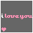15 gray square each displaying "i love you" in pink text with a small pink heart below, where individual letters alternate between white and pink across frames