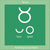 Green square icon with white Taurus zodiac symbol, two smaller circular shapes below it, and faint text beneath the circles.