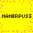 Yellow background with scattered pink dots and repeated black text 'NAHERPUSS' in pixelated font.