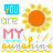 A 4x4 contact sheet of identical animated frames showing a sunflower icon with text "YOU are MY sunshine" in blue, green, pink, and yellow lettering.