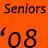 Orange background with black text reading 'Seniors' above a large '08' and a small apostrophe on the left.