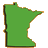 Green pixelated map outline of Minnesota with brown border on gray background.