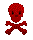 Red pixelated skull and crossbones icon with varying animation states showing head tilt, bone rotation, and partial disintegration.