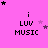 Pink background with repeated 'i LUV MUSIC' text and scattered black/purple stars in a pattern