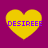 Four yellow heart shapes on a magenta background, each containing purple pixelated text reading DESIREEE.