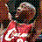 A pixelated figure in red clothing with white accents holds a microphone, standing against a dark background with scattered light particles.