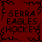 Red background with black pixelated text reading SERRA EAGLES HOCKEY repeated in four quadrants, surrounded by a jagged border.