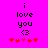 Pixelated text 'i love you <3' on bright pink background with red hearts, two versions differ in heart color intensity.