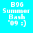 Four pixelated display identical text on varying background colors, each showing 'B96 Summer Bash '09 :)'
