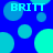 Blue background with cyan and light blue circles; four instances of the word 'BRITT' in cyan block letters scattered across the image.