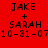 Four display identical text 'JAKE + SARAH 10-31-07' with varying background colors: red, pink, white, and light pink