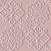 A static pattern of four interconnected floral or lace-like motifs in light pink on a pale beige background, arranged symmetrically.