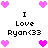 Pixelated icon with repeated text "I Love Ryan<33" surrounded by pink heart symbols in a