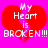 Red broken heart with white text 'My Heart is BROKEN!!!' on bright pink background, two identical frames side-by-side.