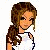Pixel art of a female character in three views showing full body, midsection, and lower body with black pants featuring white stripes and text.