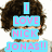 A pixelated image of a person with curly brown hair wearing a light-colored jacket over a white shirt, overlaid with blue and pink text reading "I LOVE NICK JONAS!!".
