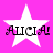 Four white five-point stars on a bright pink background, each with the text 'ALICIA' in black stylized font below it.