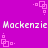 Pixelated text "Mackenzie Mackenzie" repeats across a solid magenta background with scattered pink square patterns.