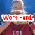 A person in a red USA jersey with a blue background displays changing text overlays: 'Work Hard.', 'Play Hard.', and 'Jennie Anch.'