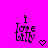 A bright pink background displays a of 'I love Kitty' text icons with varying symbols and punctuation, including hearts and arrows