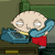 Animated cartoon character Stewie Griffin from Family Guy holding a blue telephone receiver to his ear in three sequential frames with slight pose variations.