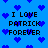 Blue background with pixelated blue hearts and black text reading "I LOVE PATRICK FOREVER" in four identical sections.
