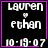 Four identical black square icons with pink borders display white text reading "Lauren ♡ Ethan" and date "10-19-07", one icon has a small pink pixel cluster on the right edge.