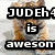 Pixelated cartoon duck with sunglasses and orange beak, lying on green surface, surrounded by text overlays including "JUDEh4 is awesom", "duck!!!!!", "Duck epicness", "duck say", and "LOL".