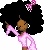 Pixel art contact sheet of two animated frames showing a cartoon woman with afro hair and pink outfit in different poses.