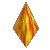 Animated sequence of a yellow-orange flame-shaped object rotating through multiple angles against a gray background.