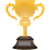 Golden trophy with two curved handles and a dark brown base featuring a blank rectangular plaque on a gray background.