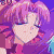 Pixelated anime-style character with pink hair in three expressions, followed by a blue-haired character in three expressions, all on purple background with text overlay.