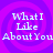 Pixelated text "What I Like About You" repeats across a purple spiral background in four identical quadrants.