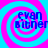 Four identical display blue text over a pink and cyan spiral background with no visible animation changes