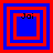 Four square display nested red and blue borders with "Jai" text above a central square in each, showing varying border thicknesses and central square positions