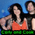 A pixelated image of two people in an orange top and dark sleeveless shirt against a blue background with green text reading 'Carly and Cook' at the bottom.