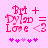 Pixelated pink text and symbols on a light pink background with two variations of heart-shaped icons below.