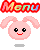 Pixelated pink bunny head with two ears, black eyes, and red mouth; four variations show different mouth shapes and eye expressions under 'Menu' text.