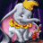 Pixelated cartoon elephant with gray body, pink inner ears, yellow bow tie, and golden crown against dark purple background.