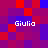 Pixelated of red and blue squares with four instances of the text 'Giulia' in white, each positioned over a distinct section of the