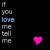 A static pixel art image displays vertical text on the left and a pink heart symbol on the right against a black background.